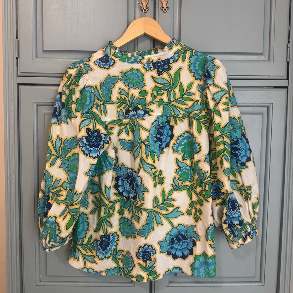 Avara Sugarlips Blue and Green Floral Blouse - Picture 3 of 7